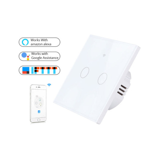 Tuya 2CH Wifi Smart Home Touch Wall Switch for Home Lamps - white - PST-WF-E2